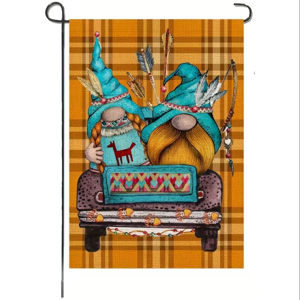 Fall Gnome Couple Plaid Garden Flag Decor 12x18